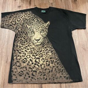 Vintage 90s Streetwear Unisex  XL Faded All Over Print Leopard T-Shirt Black AOP